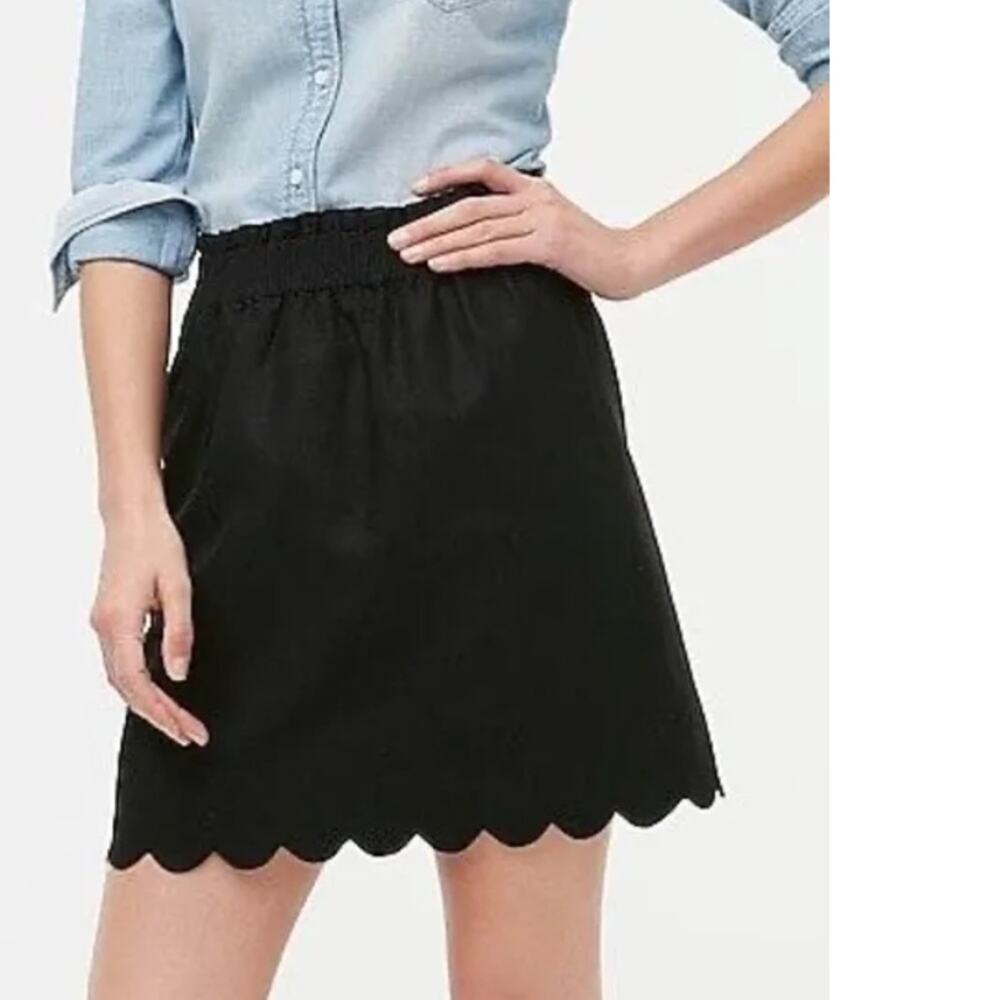 J. by J. Crew Skirt Womens 6 Black Scalloped Linen Blend Edged A Line